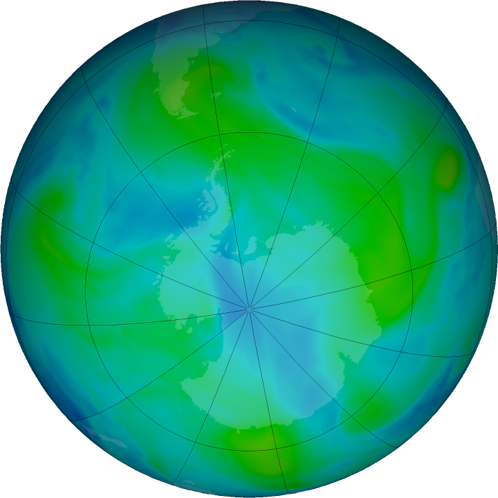 Antarctic ozone map for 09 February 2018